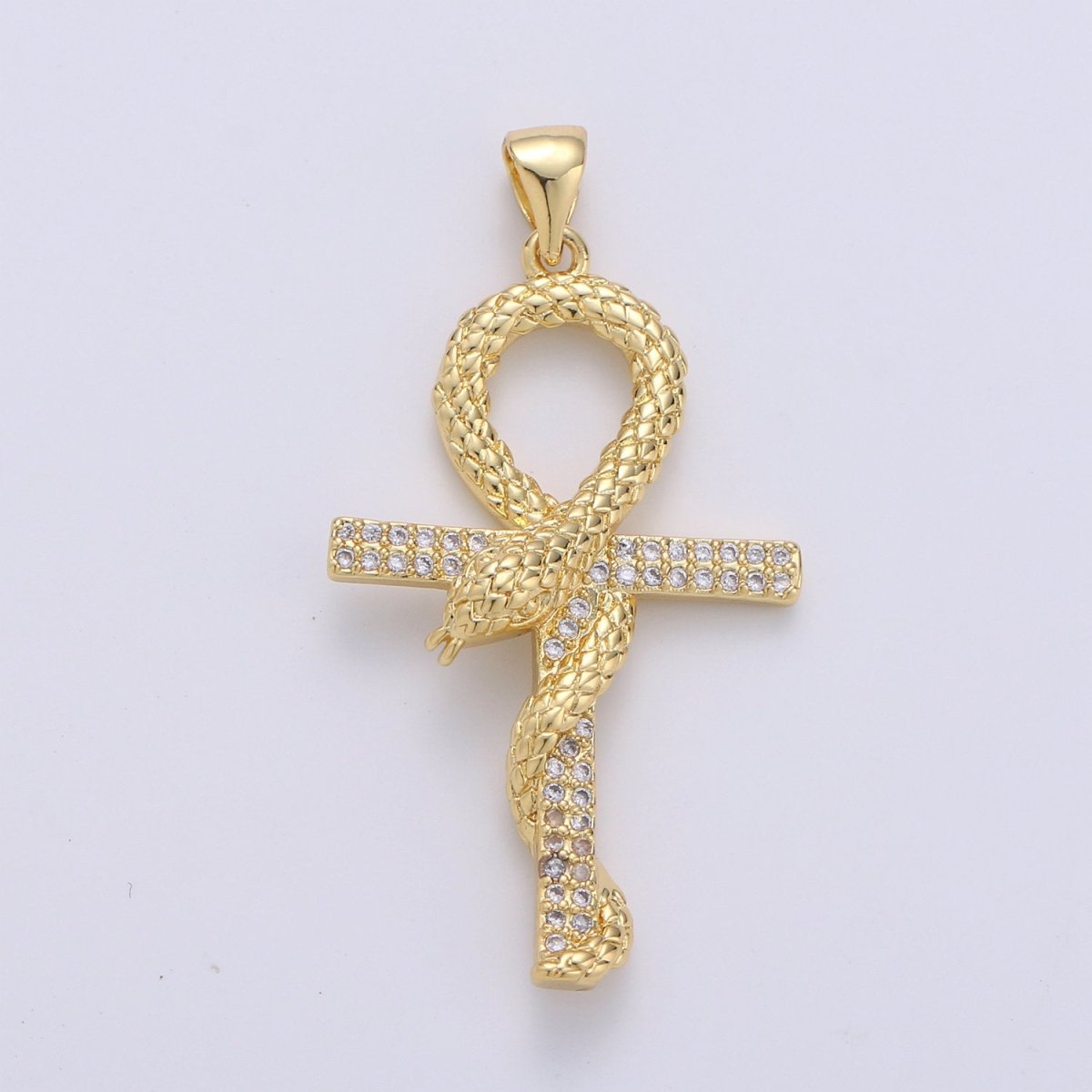 14k Gold Filled Ankh, Symbol of Life, Egyptian Pantheon, Crux Ansata, Cubic Serpent Necklace Pendant Charm Gold Snake Cross Pendant I-723 - DLUXCA