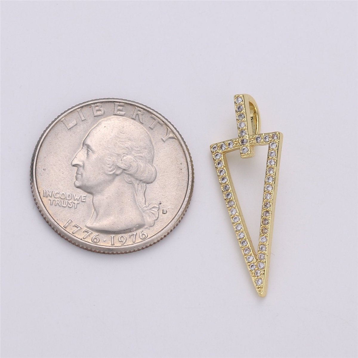 14k Gold Filled Arrowhead Pendant Charm Triangle Necklace Charm Micro Pave geometric Jewelry Supply 32x11mm, C-859 - DLUXCA