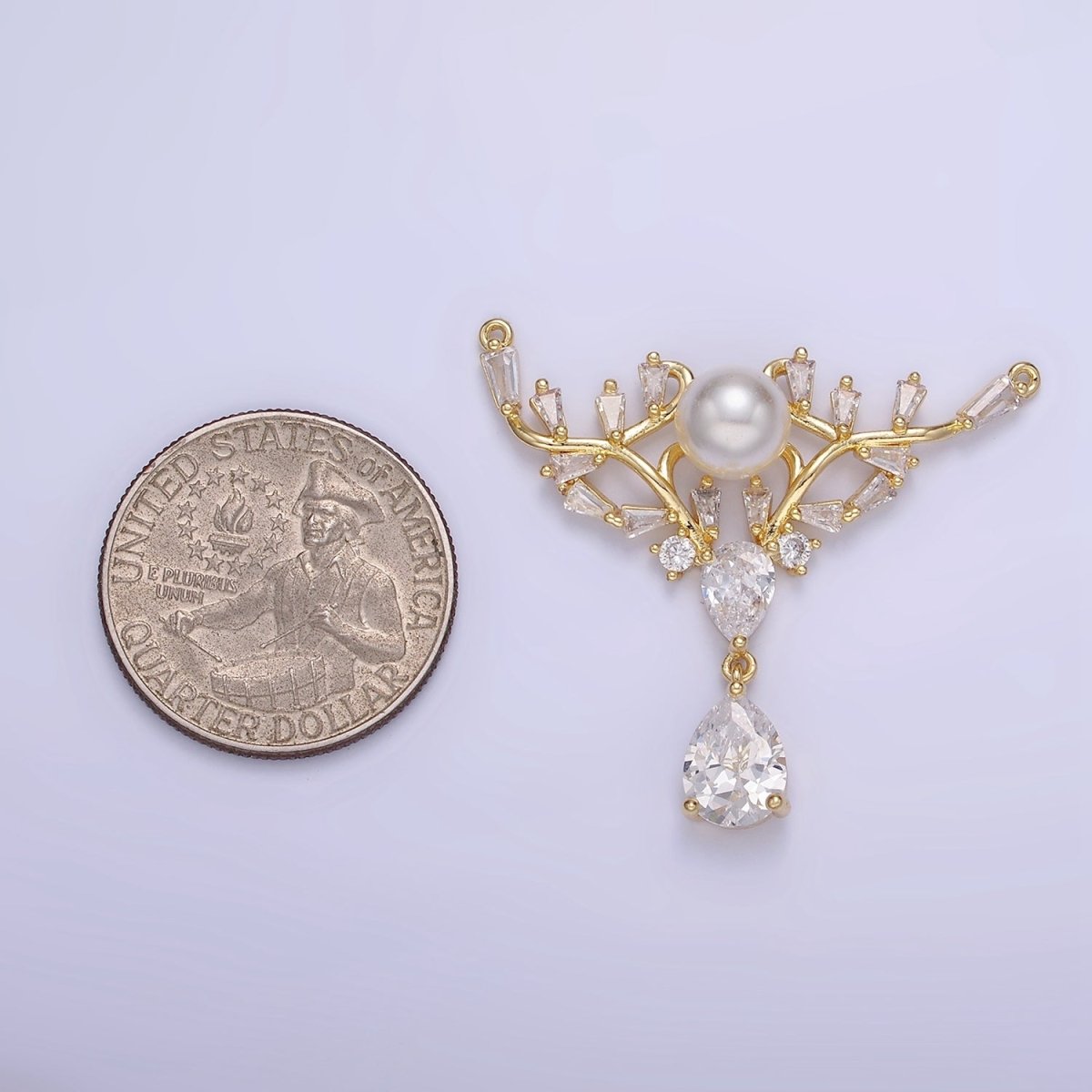 14K Gold Filled Artisan Curved Pearl Baguette Teardrop Drop Connector in Gold & Silver | G283 - DLUXCA