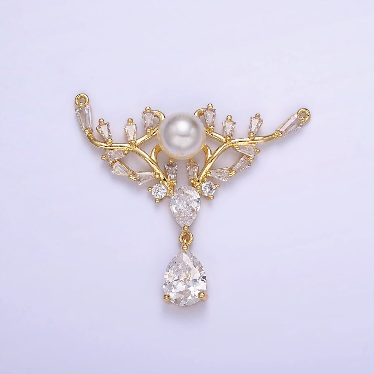 14K Gold Filled Artisan Curved Pearl Baguette Teardrop Drop Connector in Gold & Silver | G283 - DLUXCA