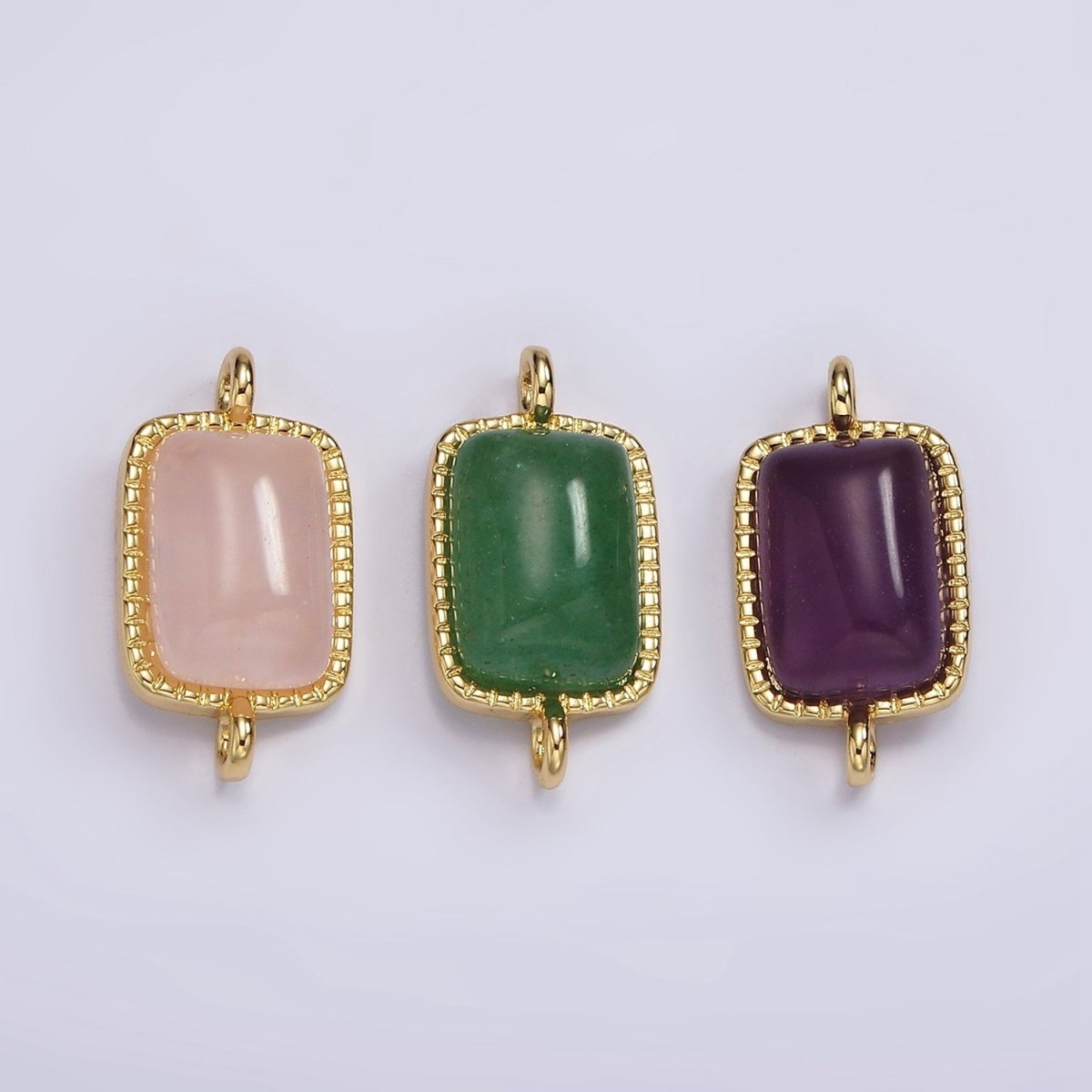 14K Gold Filled Aventurine, Amethyst, Rose Quartz Dotted Bezel Rectangular Connector | G250 - G252 - DLUXCA