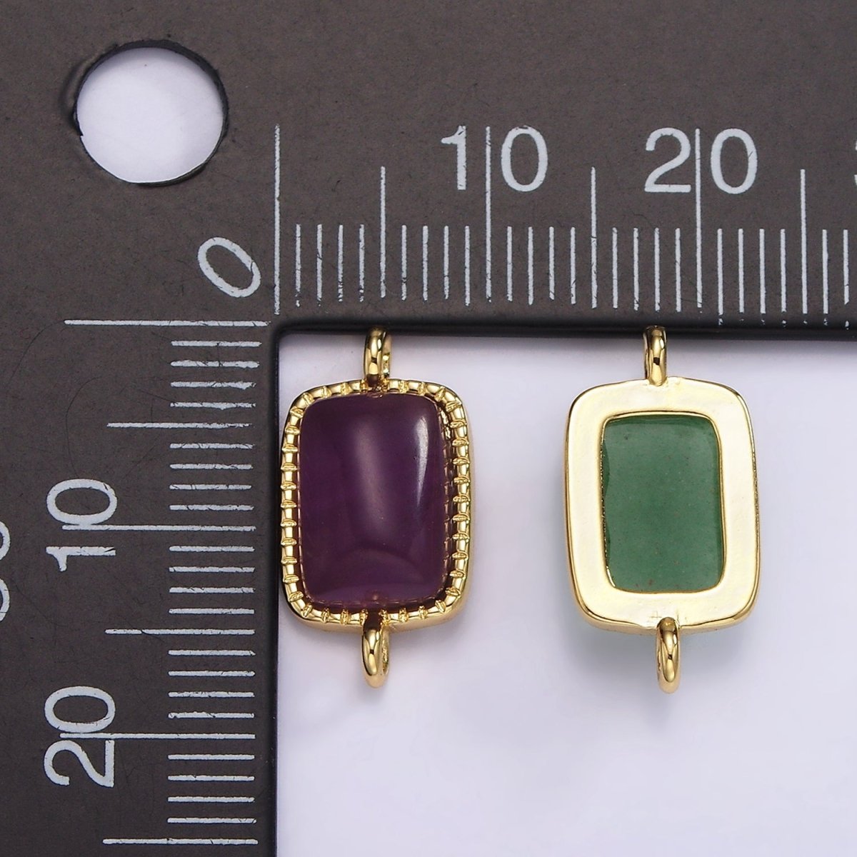14K Gold Filled Aventurine, Amethyst, Rose Quartz Dotted Bezel Rectangular Connector | G250 - G252 - DLUXCA