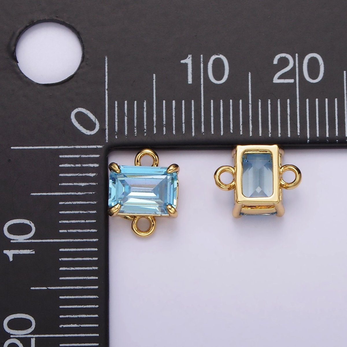 14K Gold Filled Baby Blue Baguette CZ Minimalist Connector | G824 - DLUXCA