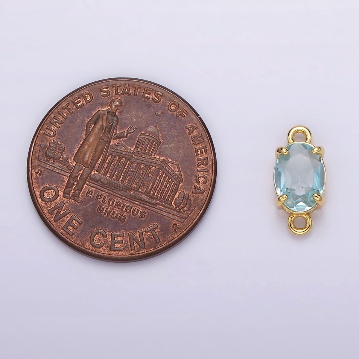 14K Gold Filled Baby Blue CZ Oval Bezel Minimalist Connector | G825 - DLUXCA