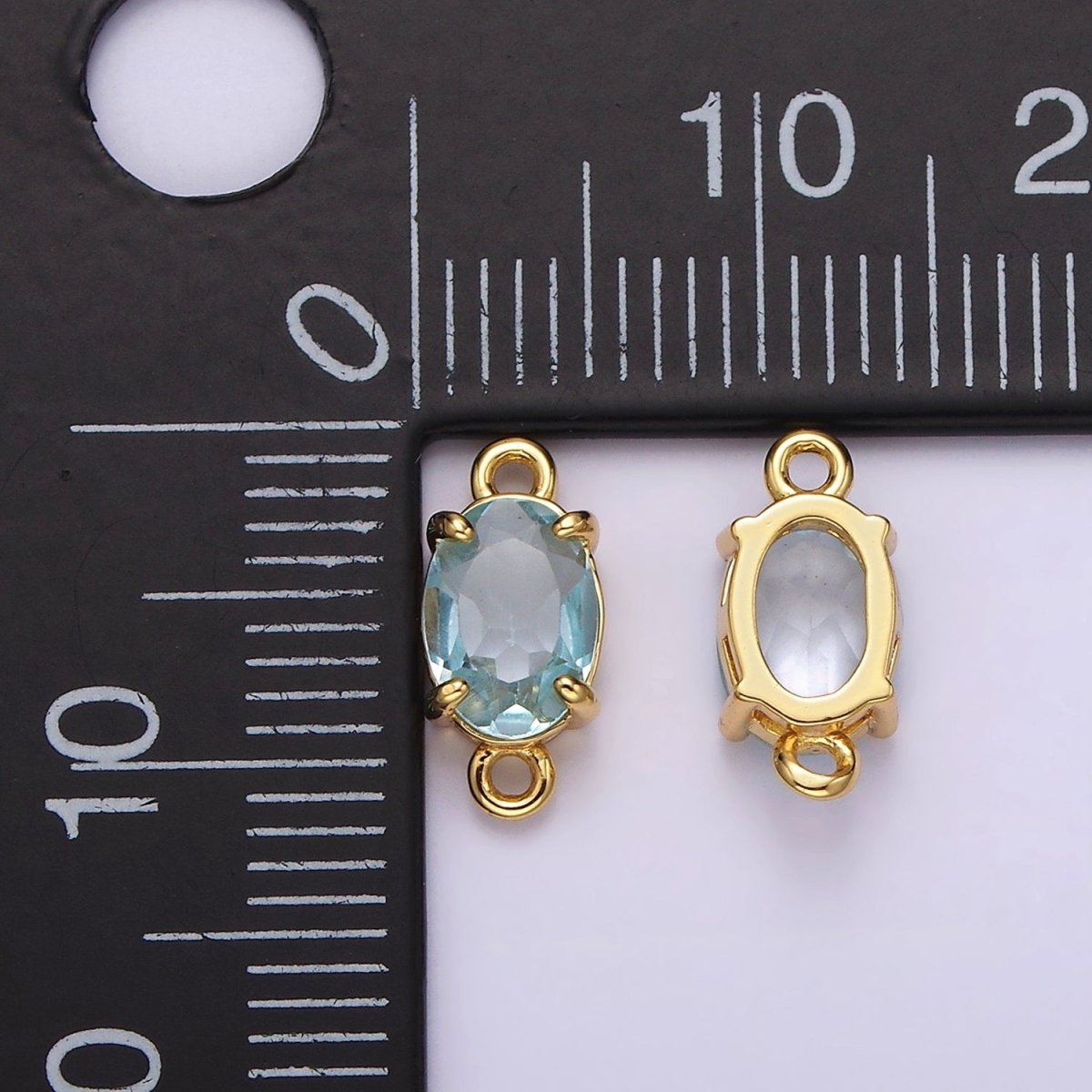 14K Gold Filled Baby Blue CZ Oval Bezel Minimalist Connector | G825 - DLUXCA