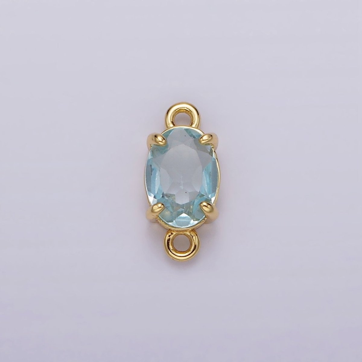 14K Gold Filled Baby Blue CZ Oval Bezel Minimalist Connector | G825 - DLUXCA