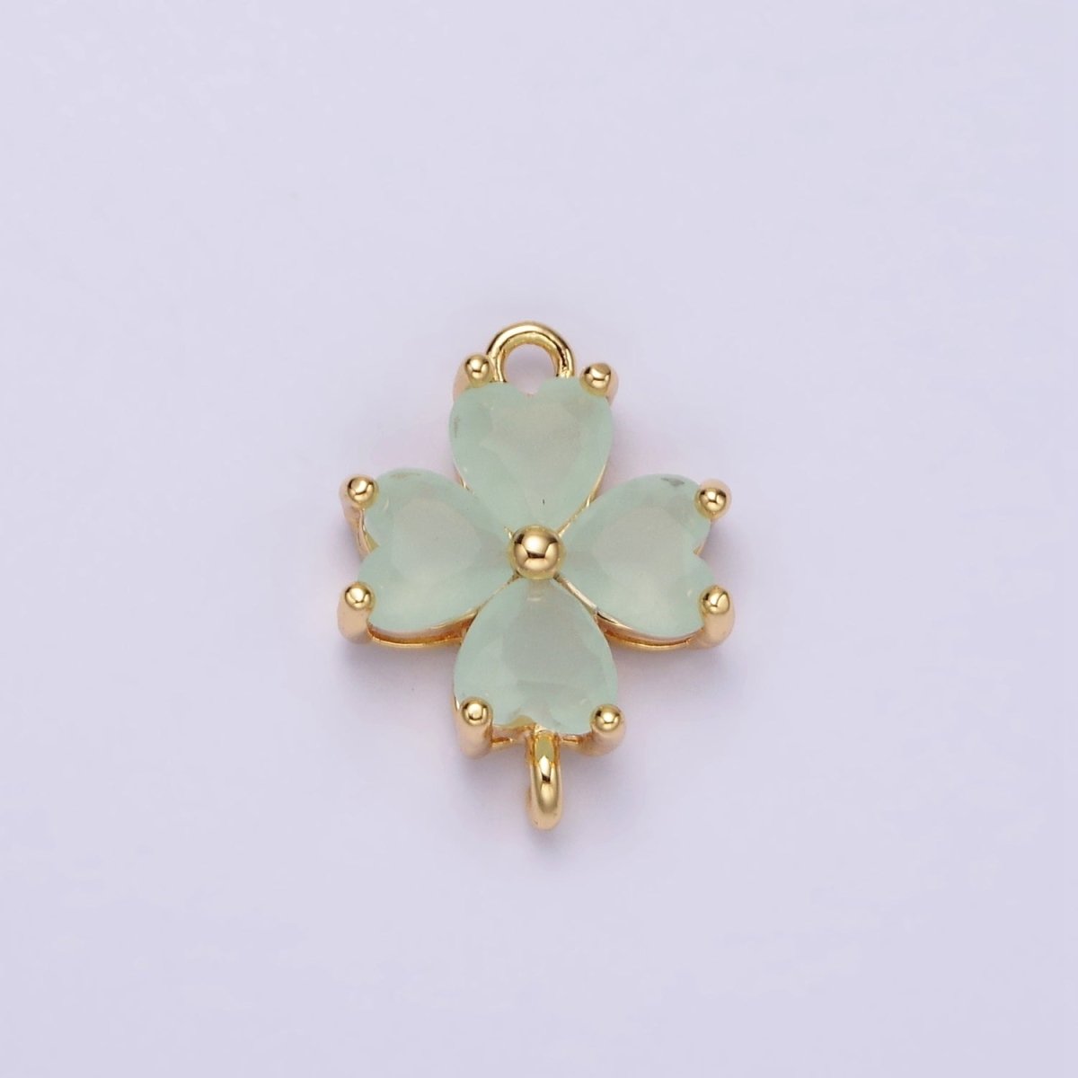 14K Gold Filled Baby Blue, Teal, Blue, Mint, Green, Dark Blue, Fuchsia CZ Heart Petal Flower Connector in Gold & Silver | G-203 - G-216 - DLUXCA