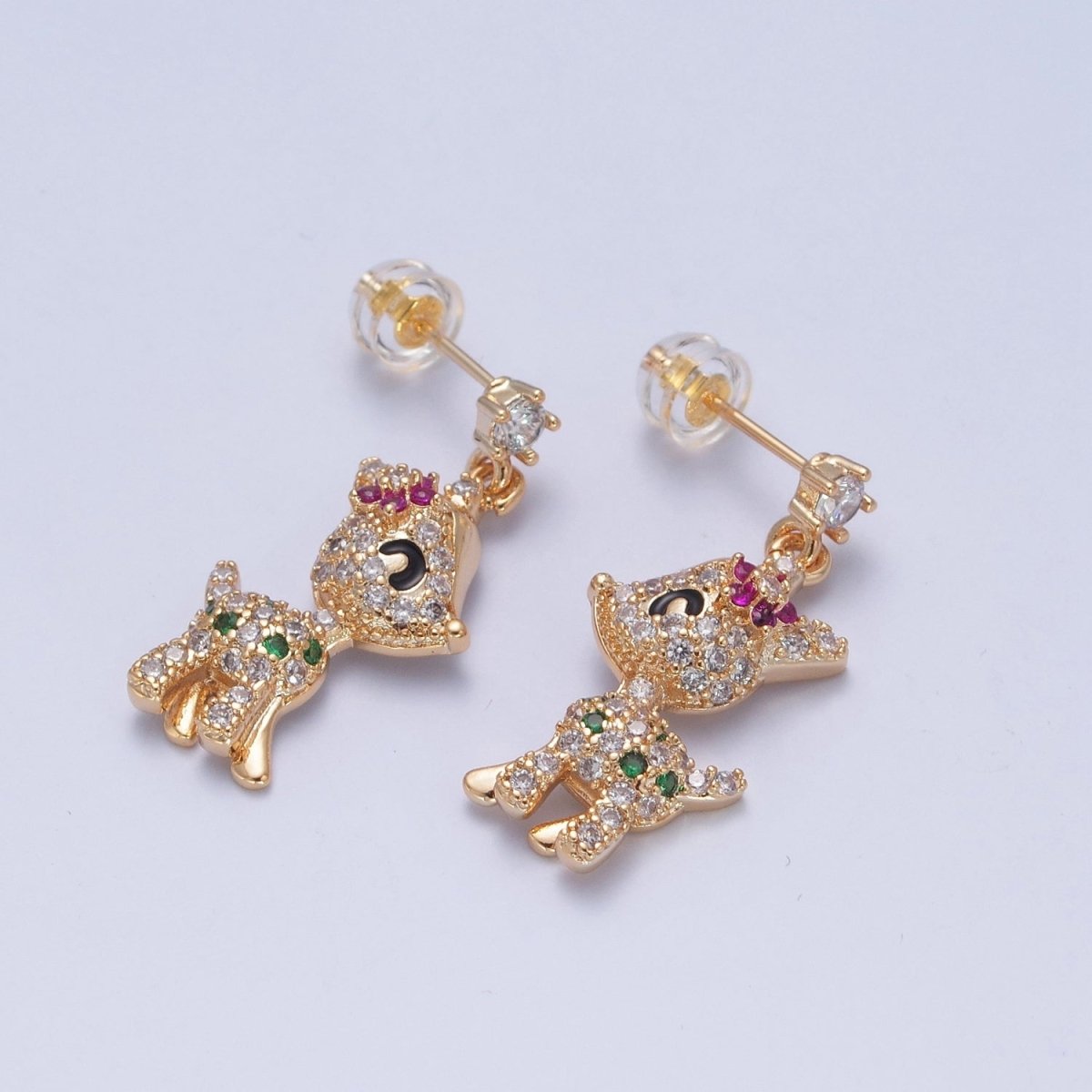 14K Gold Filled Baby Woodland Reindeer Multicolor Micro Paved CZ Stud Earrings | P-319 - DLUXCA