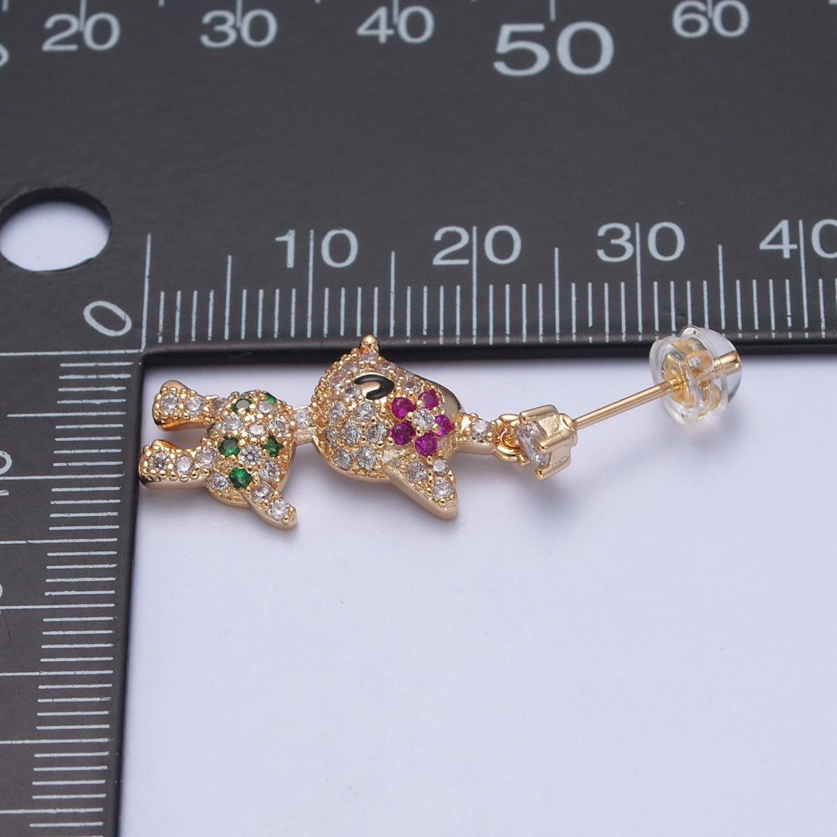 14K Gold Filled Baby Woodland Reindeer Multicolor Micro Paved CZ Stud Earrings | P-319 - DLUXCA