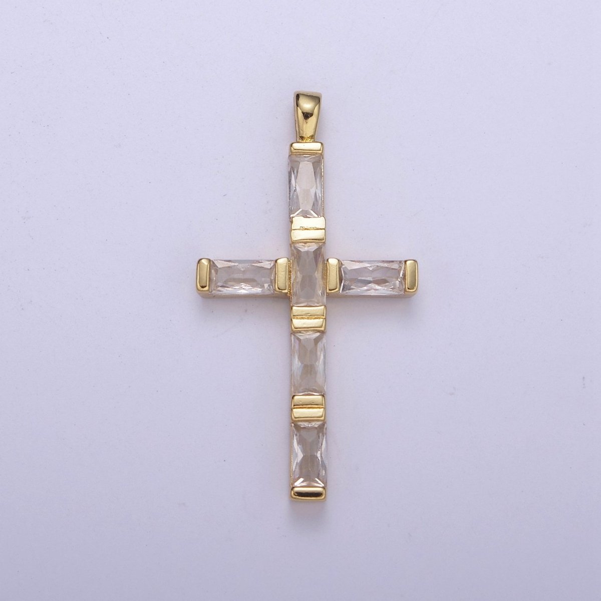 14k Gold Filled Baguette Cross Pendant Cz Charm H-363 - DLUXCA