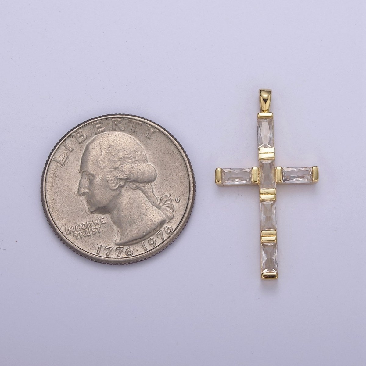 14k Gold Filled Baguette Cross Pendant Cz Charm H-363 - DLUXCA