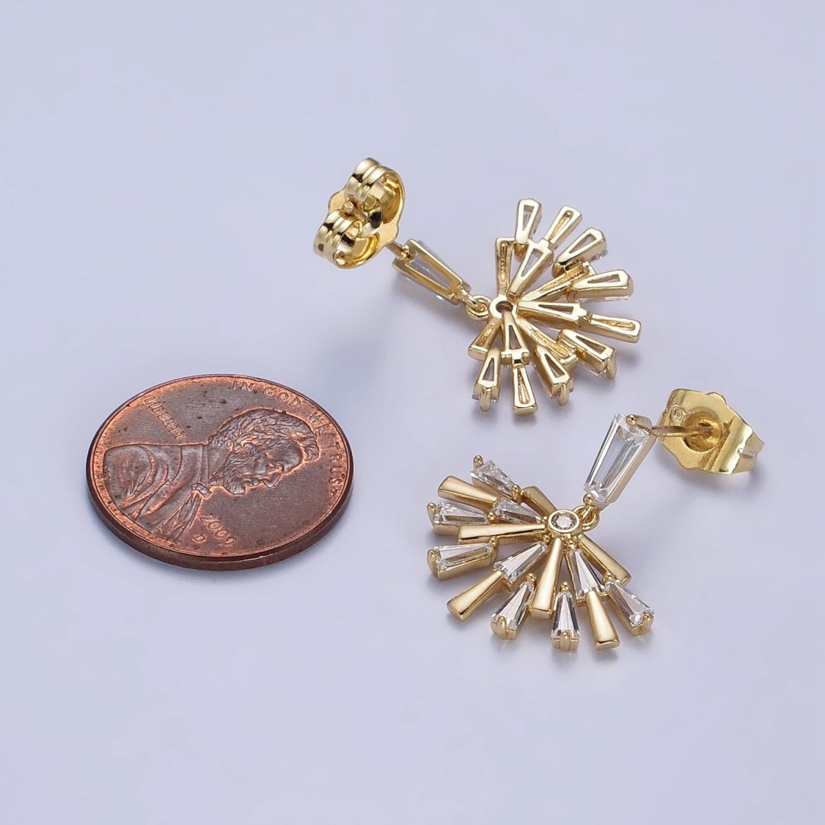 14K Gold Filled Baguette Fan Drop Dangle Clear Stud Earrings | AB334 - DLUXCA