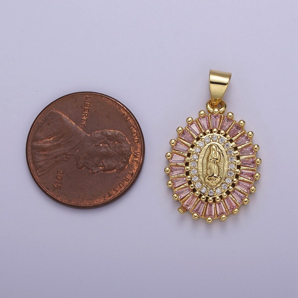14K Gold Filled Baguette Lady Guadalupe Charm Virgin Mary Pendant Micro Pave Religious Catholic Jewelry J-498 J-499 J-501 - DLUXCA