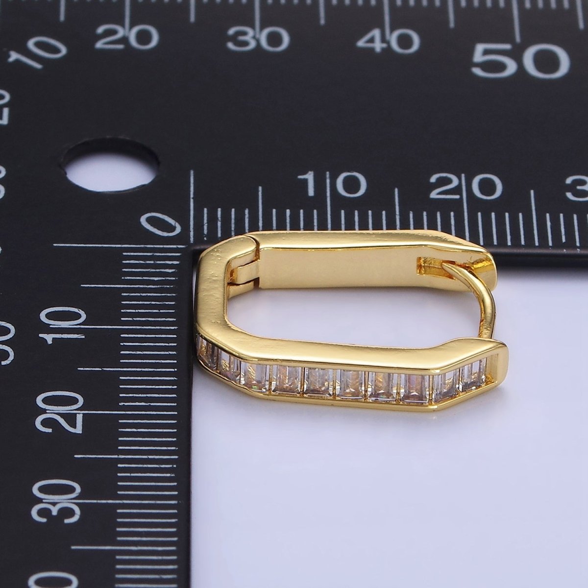 14K Gold Filled Baguette Lined Edged Oblong Hoop Earrings in Gold & Silver | P466 P467 - DLUXCA