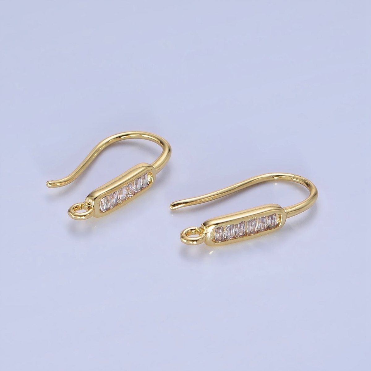 14K Gold Filled Baguette Lined Fish Hook Earrings Findings in Gold & Silver | Z747 Z748 - DLUXCA