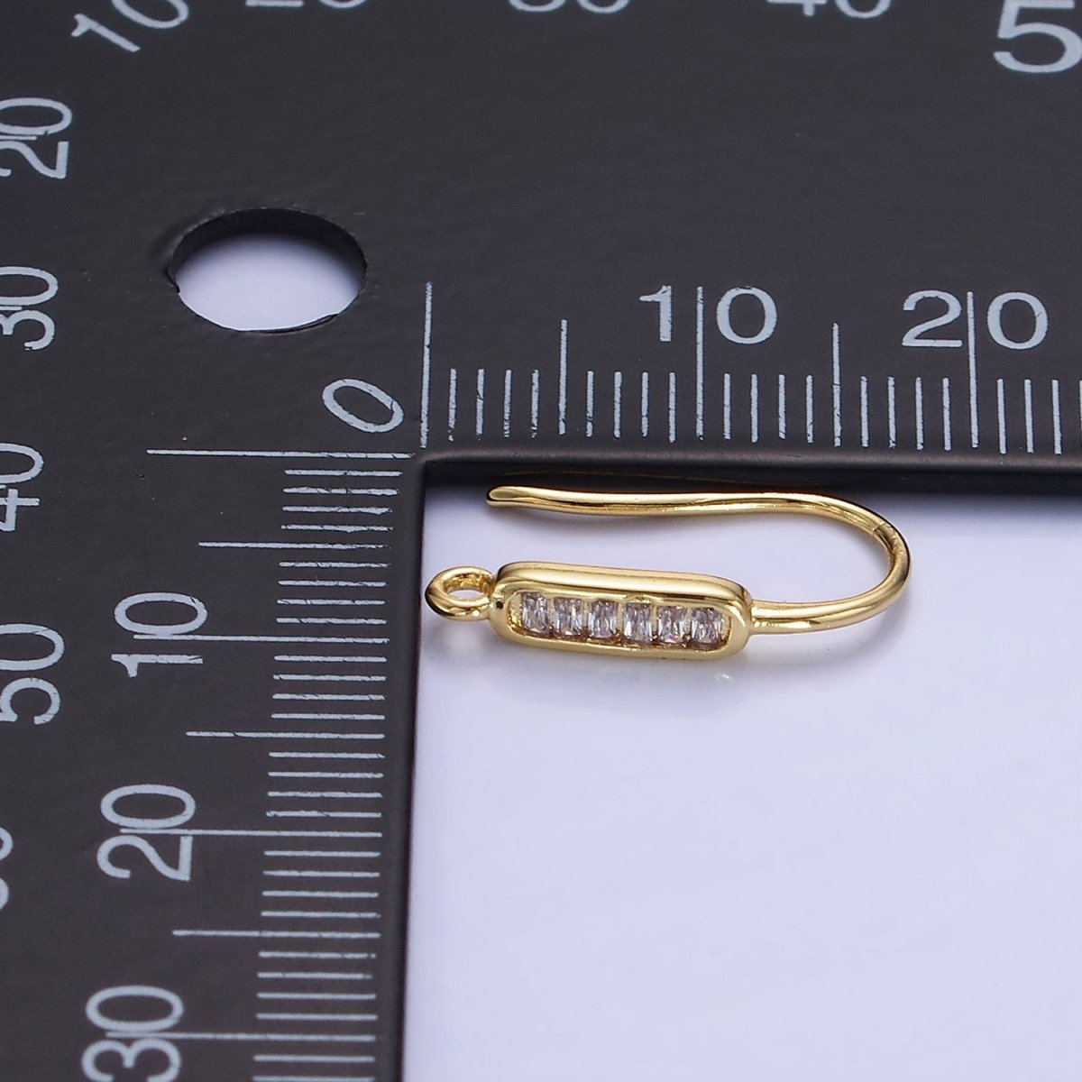 14K Gold Filled Baguette Lined Fish Hook Earrings Findings in Gold & Silver | Z747 Z748 - DLUXCA