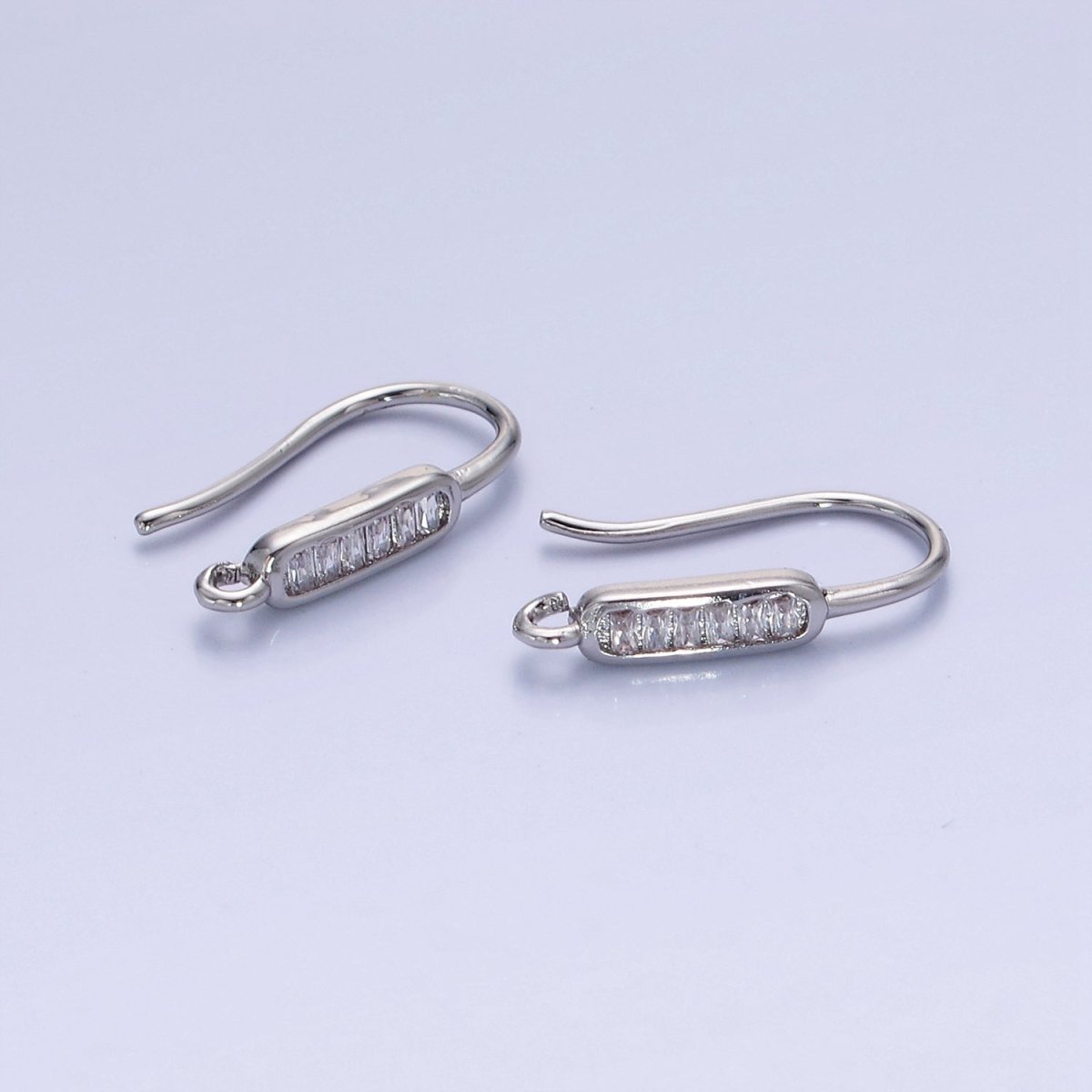 14K Gold Filled Baguette Lined Fish Hook Earrings Findings in Gold & Silver | Z747 Z748 - DLUXCA