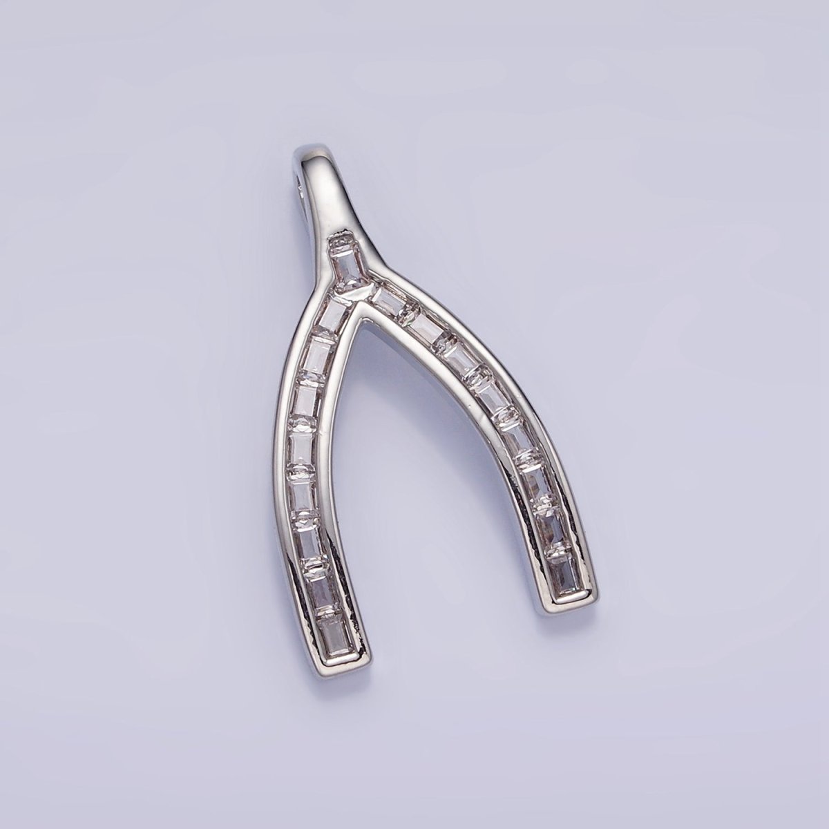 14K Gold Filled Baguette Lined Wishbone Pendant in Gold & Silver | AA1269 - DLUXCA