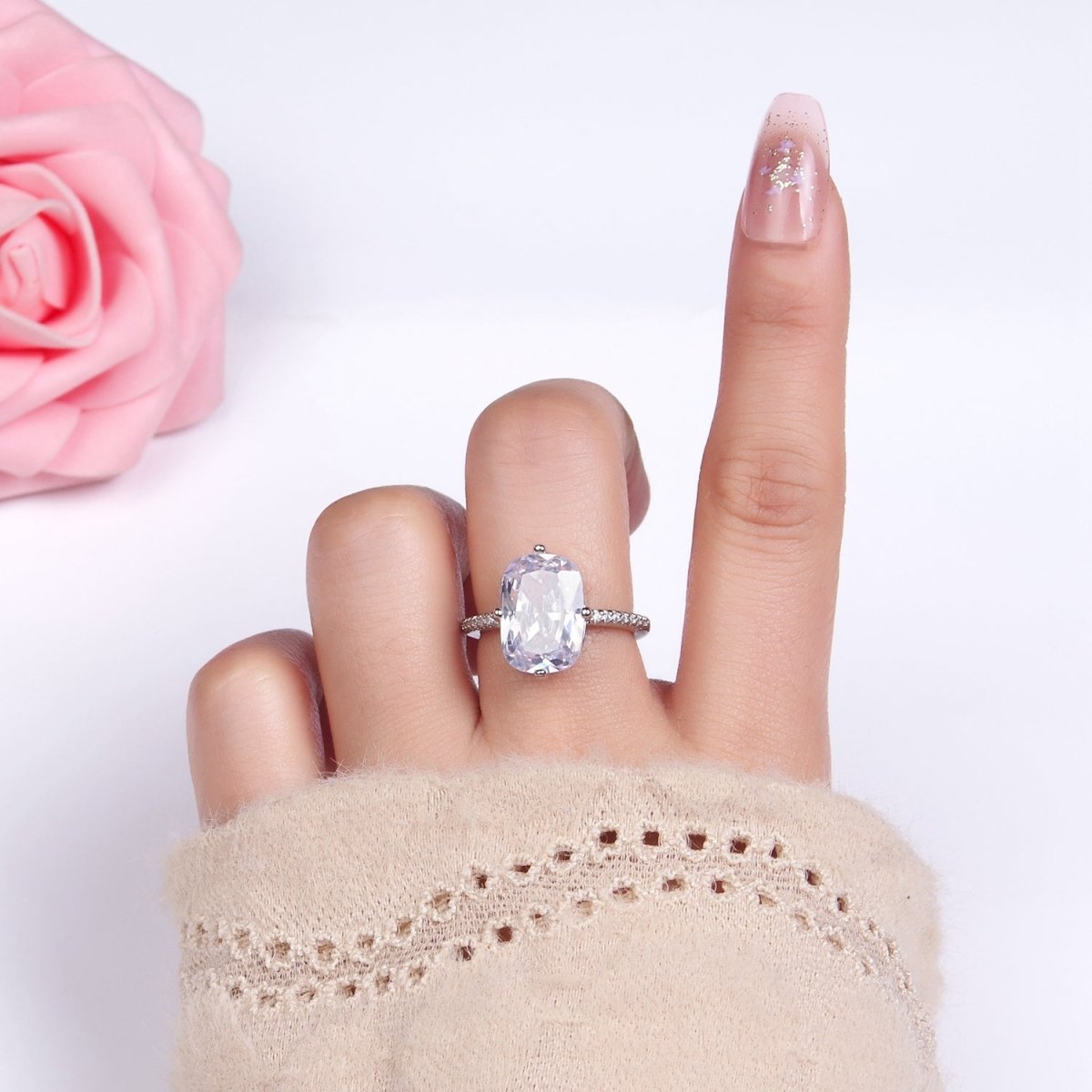 14K Gold Filled Baguette Micro Paved CZ Solitaire Ring in Gold & Silver | O1322 O1323 - DLUXCA