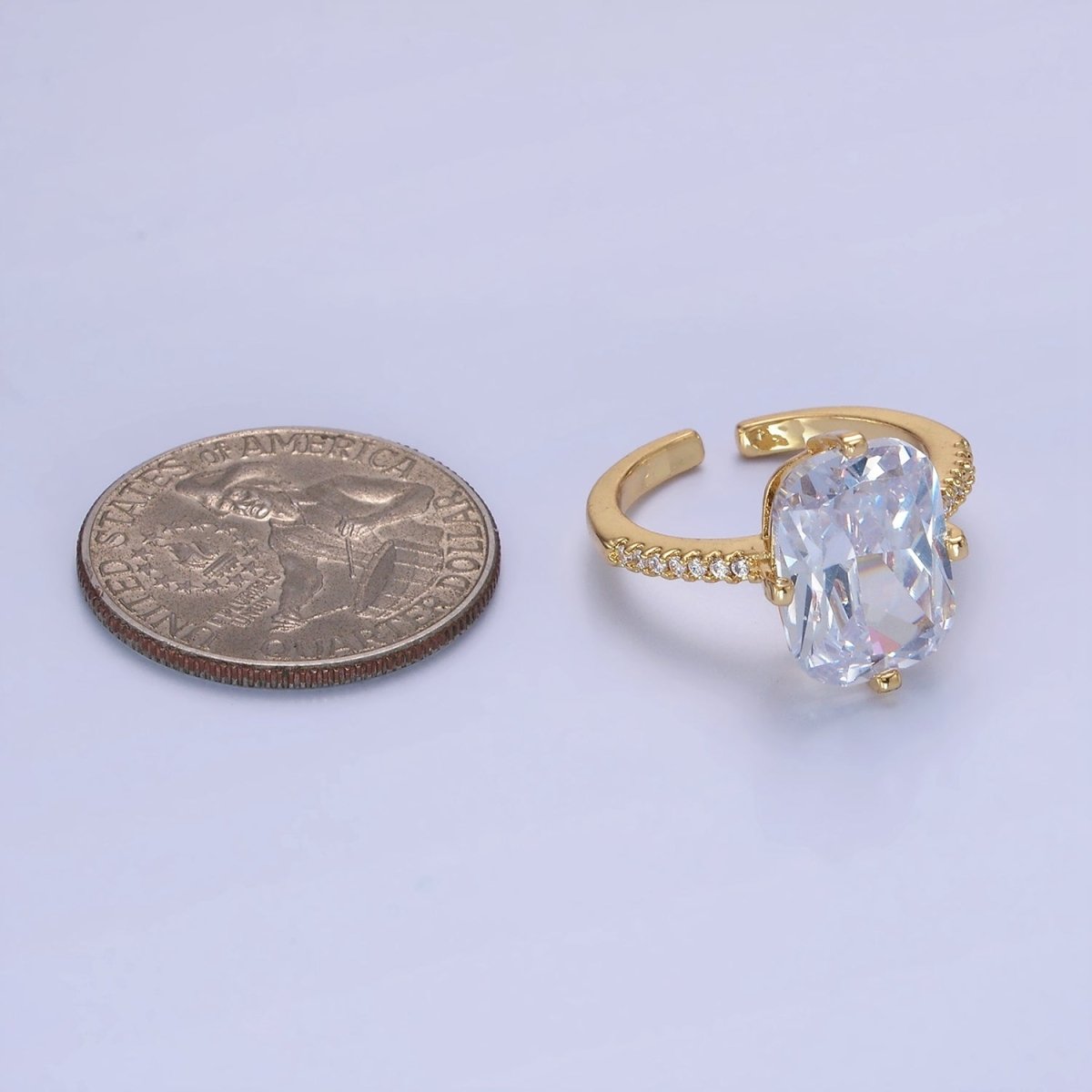 14K Gold Filled Baguette Micro Paved CZ Solitaire Ring in Gold & Silver | O1322 O1323 - DLUXCA