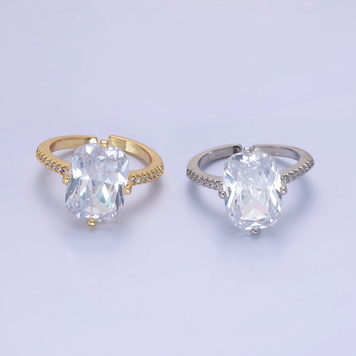 14K Gold Filled Baguette Micro Paved CZ Solitaire Ring in Gold & Silver | O1322 O1323 - DLUXCA