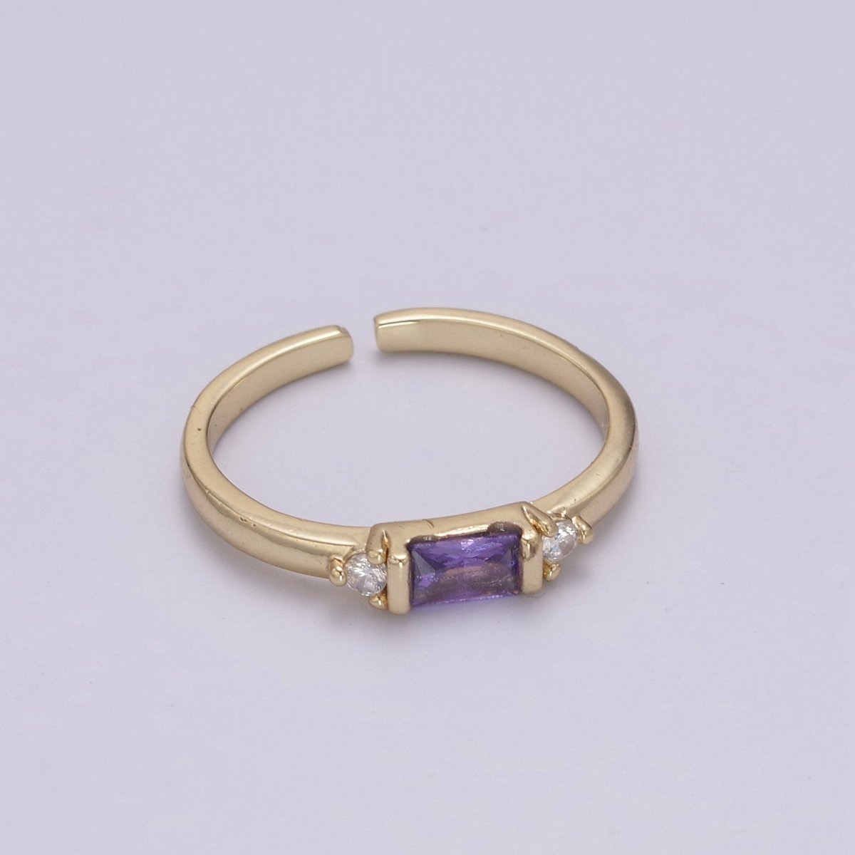 14K Gold Filled Baguette Ring / Petite Baguette Engagement Ring / Baguette Solitaire Ring / Dainty Birthstone CZ Ring U-163 ~ U-168 - DLUXCA