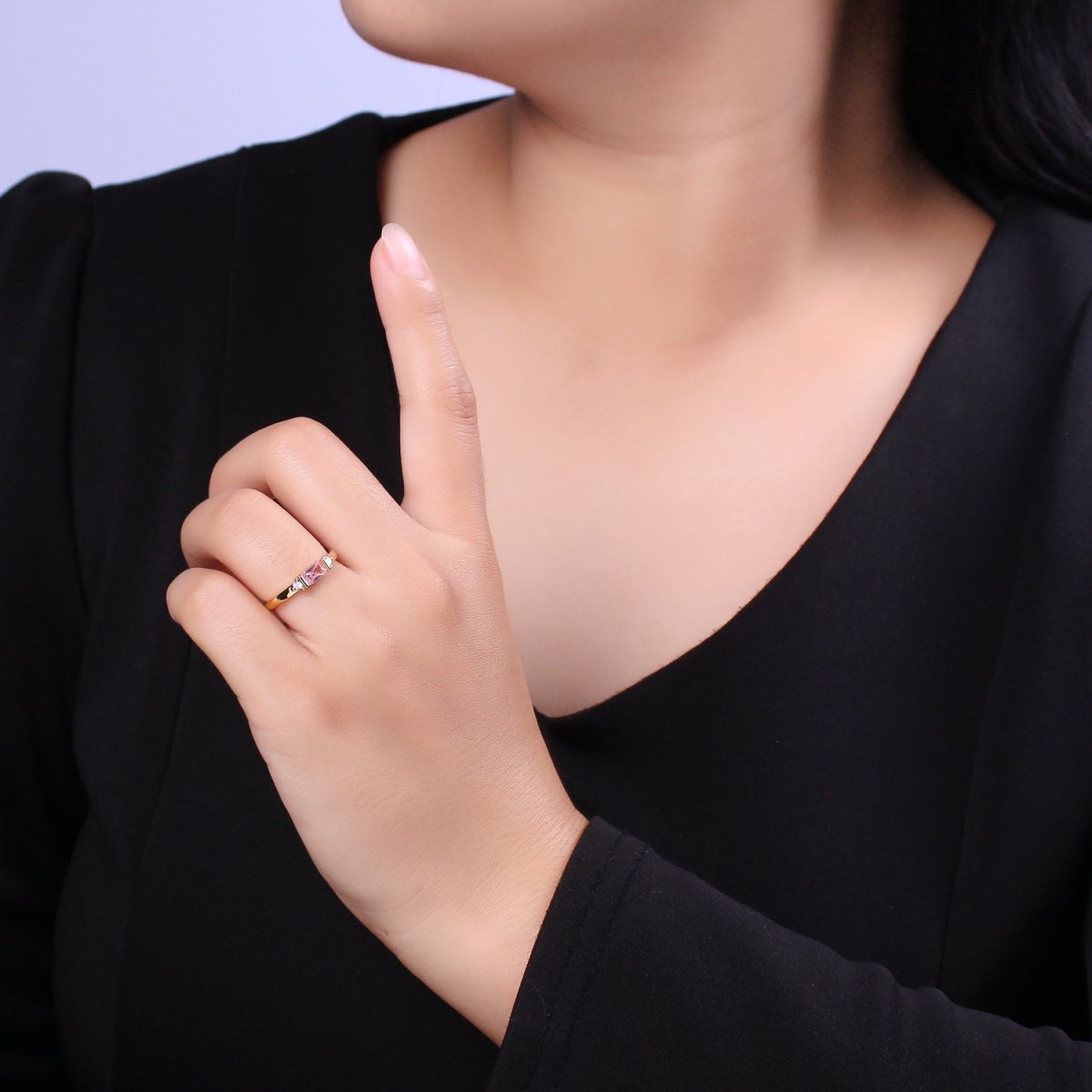 14K Gold Filled Baguette Ring / Petite Baguette Engagement Ring / Baguette Solitaire Ring / Dainty Birthstone CZ Ring U-163 ~ U-168 - DLUXCA