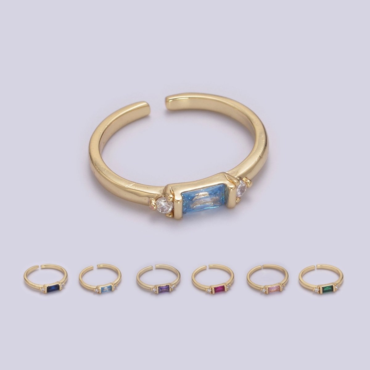 14K Gold Filled Baguette Ring / Petite Baguette Engagement Ring / Baguette Solitaire Ring / Dainty Birthstone CZ Ring U-163 ~ U-168 - DLUXCA