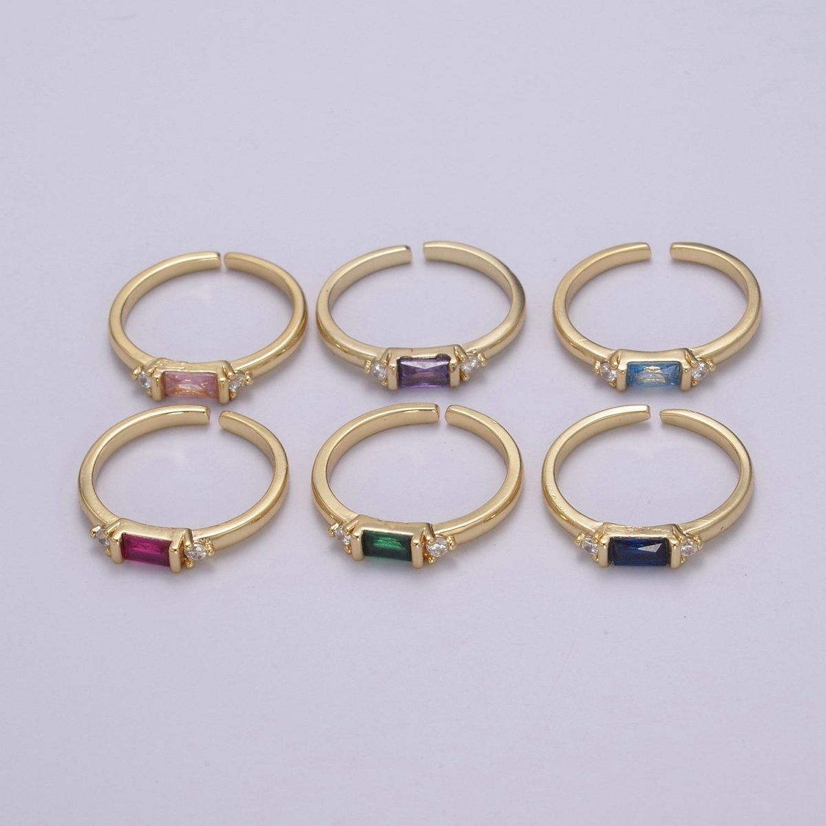 14K Gold Filled Baguette Ring / Petite Baguette Engagement Ring / Baguette Solitaire Ring / Dainty Birthstone CZ Ring U-163 ~ U-168 - DLUXCA