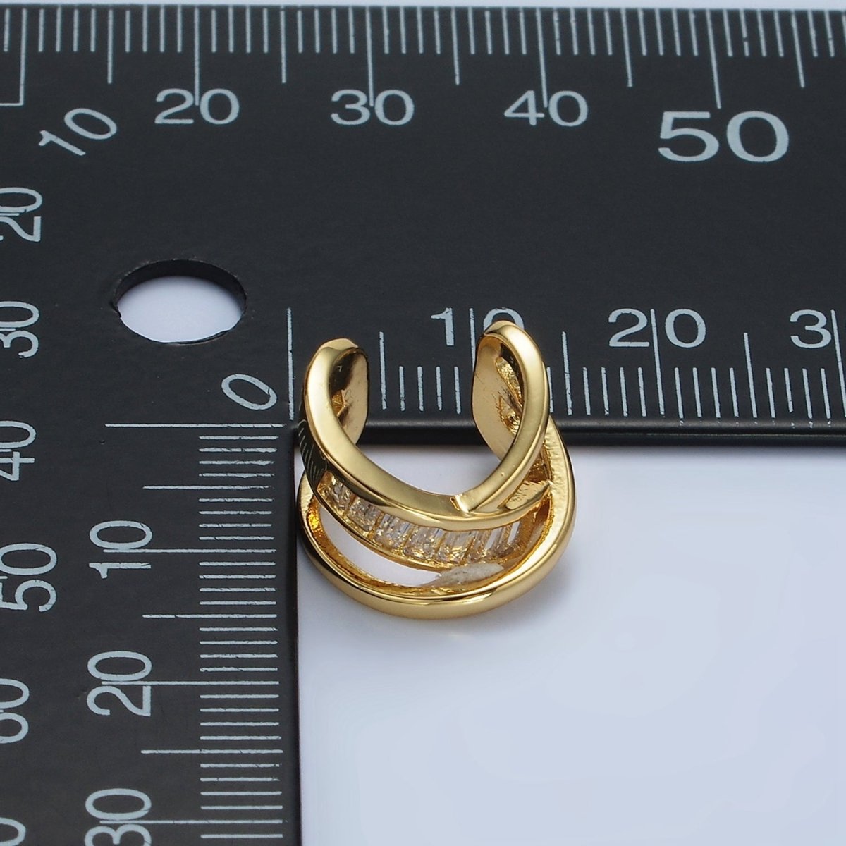 14K Gold Filled Baguette Triple Band Lined Ear Cuff Earrings | AI161 - DLUXCA