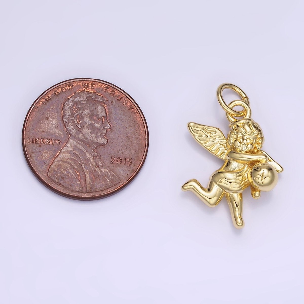 14K Gold Filled Ball Running Cherub Baby Angel Charm in Gold & Silver | W495 - DLUXCA