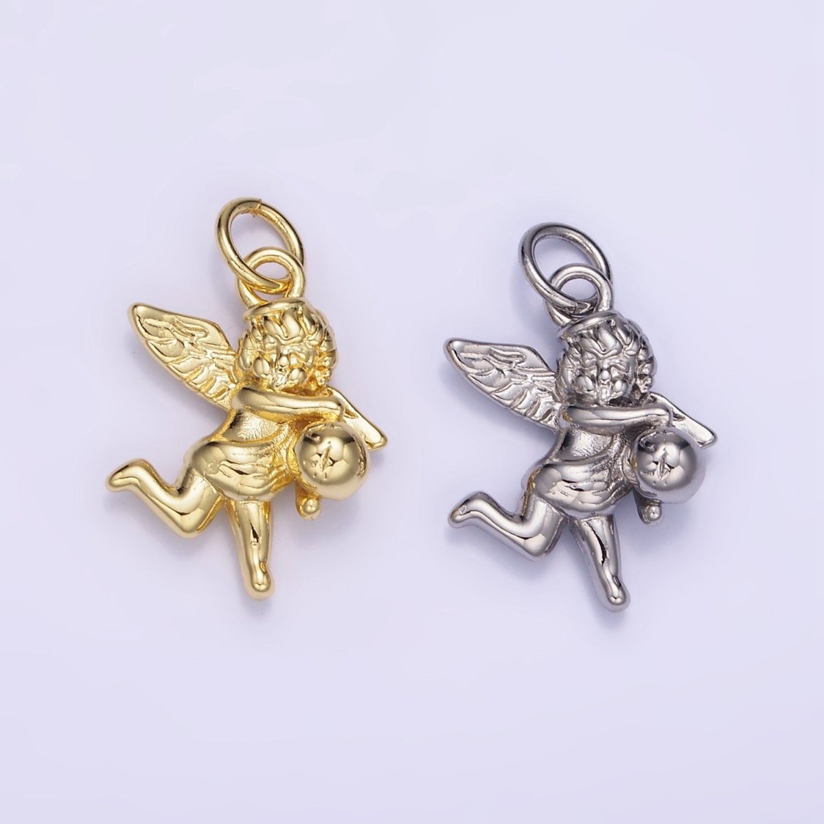 14K Gold Filled Ball Running Cherub Baby Angel Charm in Gold & Silver | W495 - DLUXCA