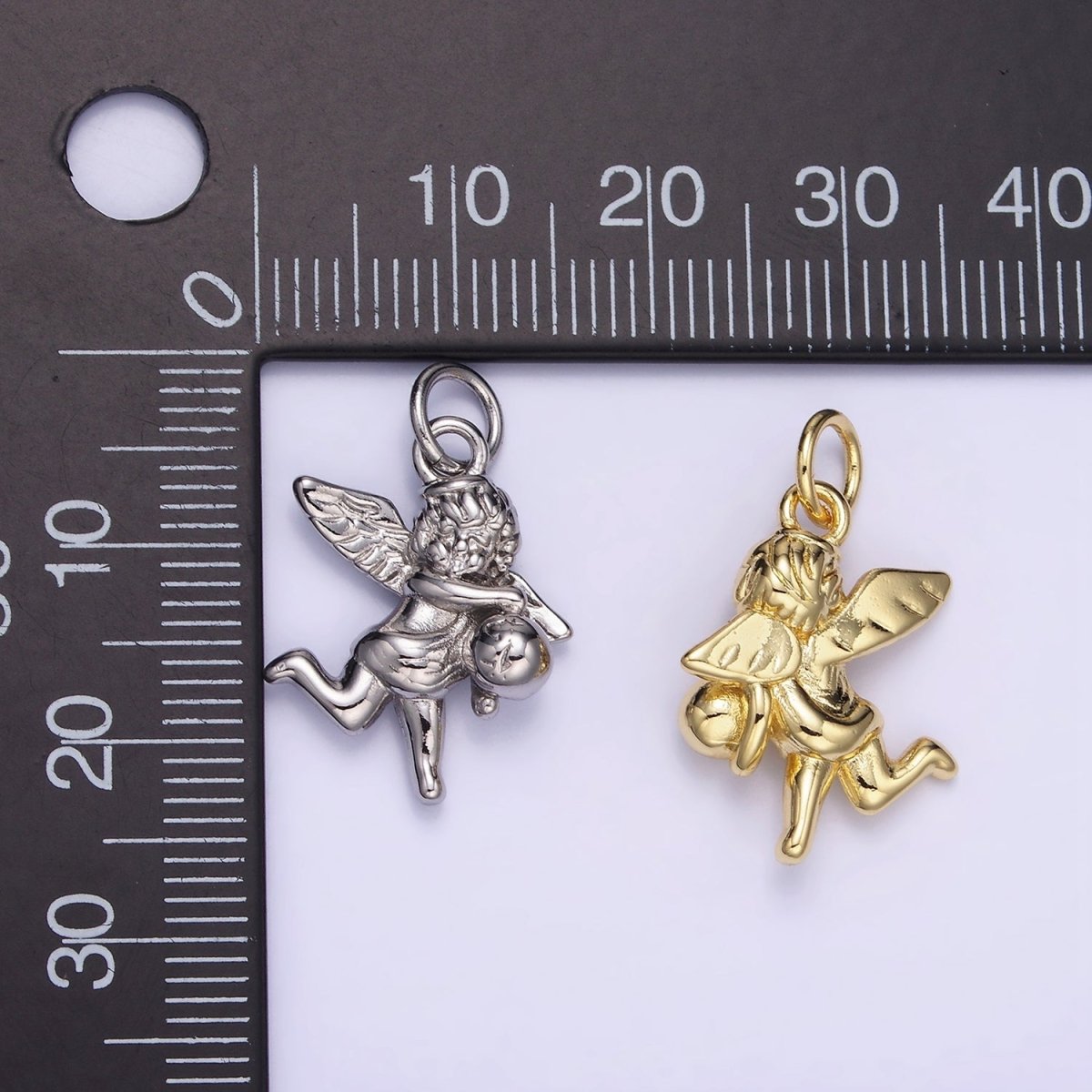 14K Gold Filled Ball Running Cherub Baby Angel Charm in Gold & Silver | W495 - DLUXCA