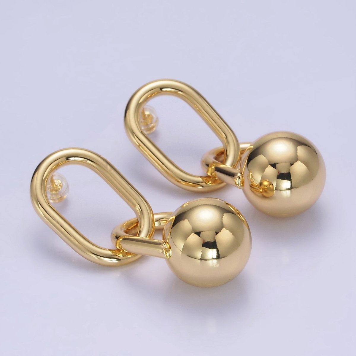 14K Gold Filled Bead Ball Drop Oblong Minimalist Stud Earrings | AE522 - DLUXCA
