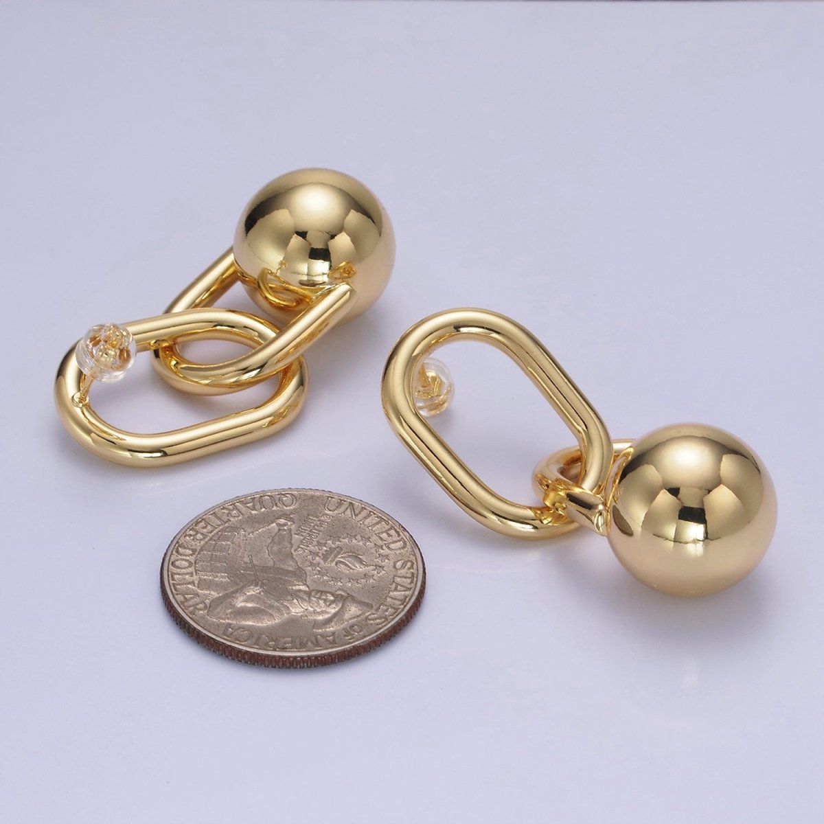14K Gold Filled Bead Ball Drop Oblong Minimalist Stud Earrings | AE522 - DLUXCA