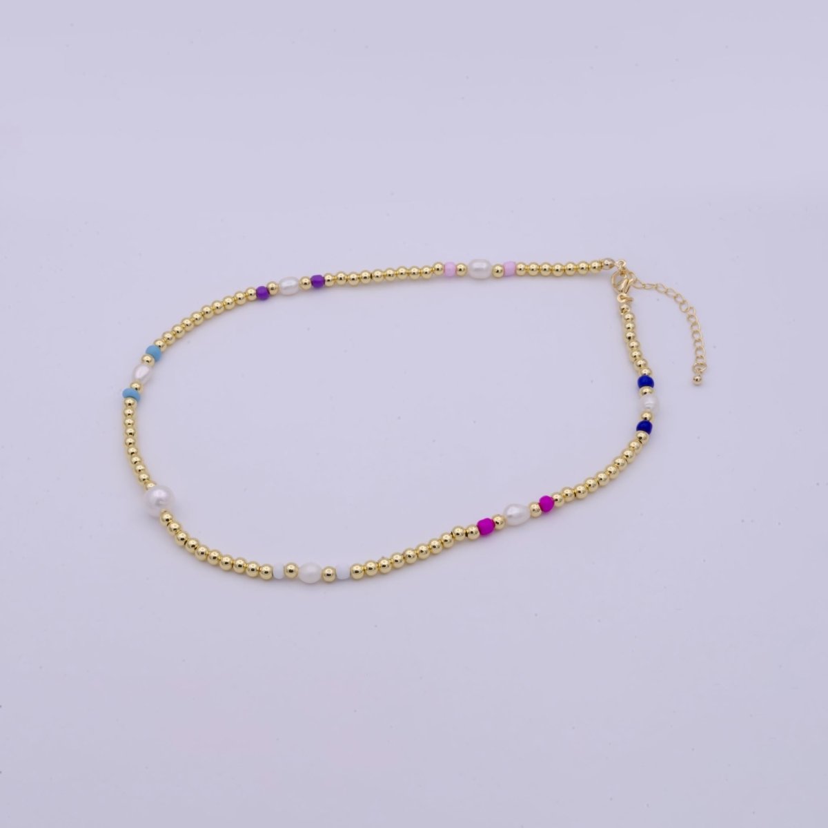 14k Gold filled Bead necklace, minimal delicate necklace, dainty Pearl gradient necklace, colorful beaded boho crystal necklace | WA-546 Clearance Pricing - DLUXCA