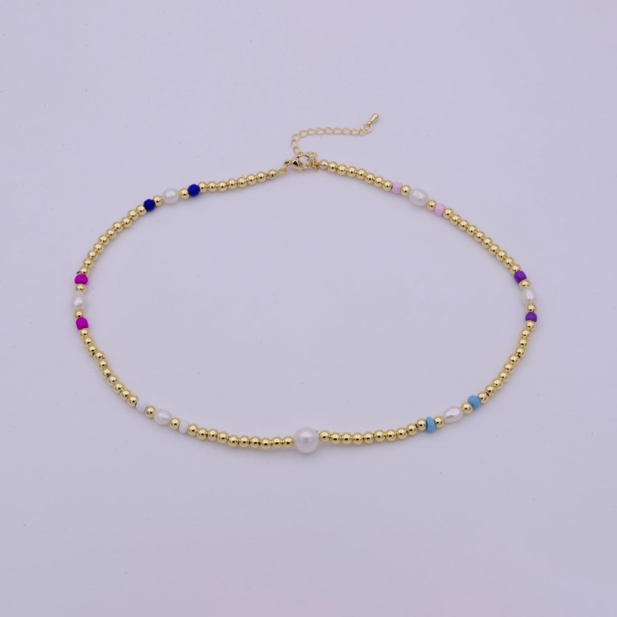 14k Gold filled Bead necklace, minimal delicate necklace, dainty Pearl gradient necklace, colorful beaded boho crystal necklace | WA-546 Clearance Pricing - DLUXCA
