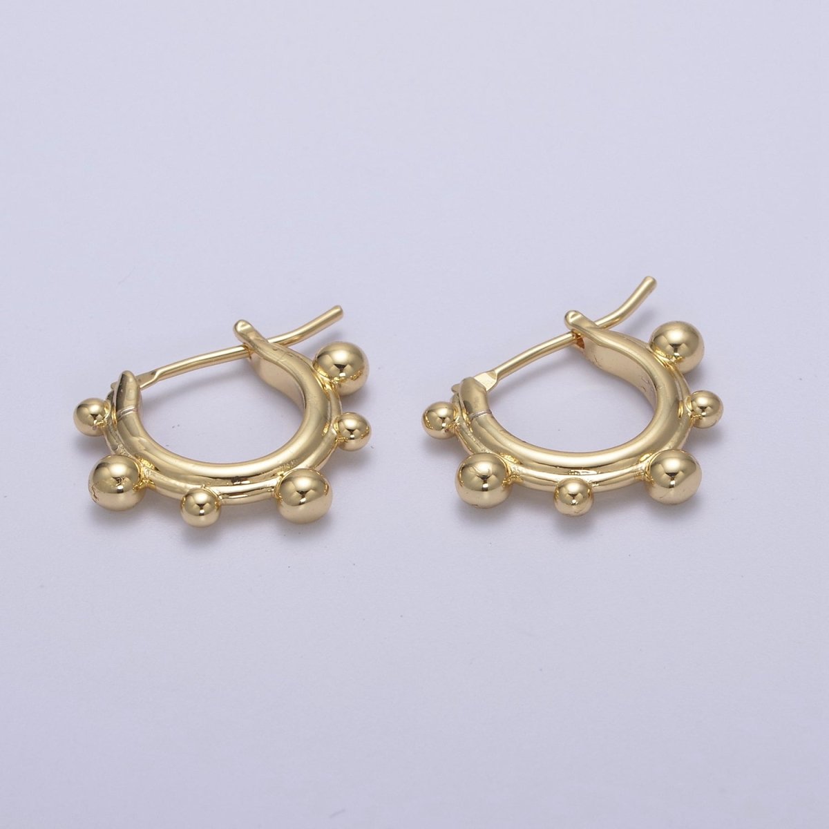 14K Gold Filled Beaded Bubble Outline Latch Hoop Earrings in Gold & Silver | T-276 T-277 - DLUXCA