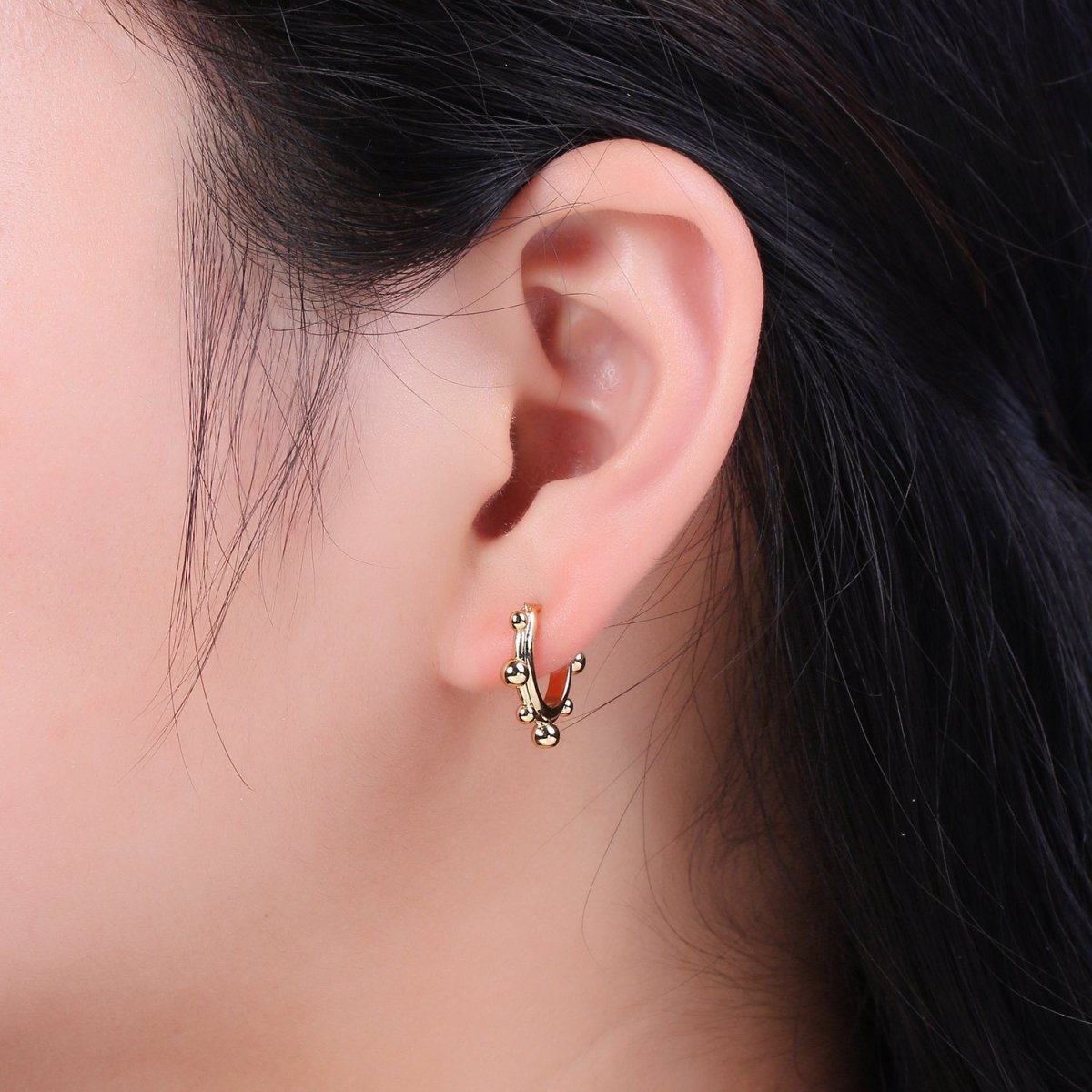14K Gold Filled Beaded Bubble Outline Latch Hoop Earrings in Gold & Silver | T-276 T-277 - DLUXCA