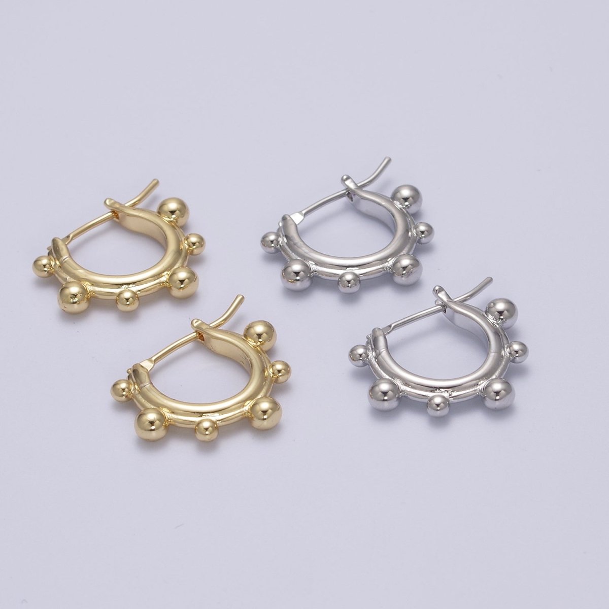 14K Gold Filled Beaded Bubble Outline Latch Hoop Earrings in Gold & Silver | T-276 T-277 - DLUXCA