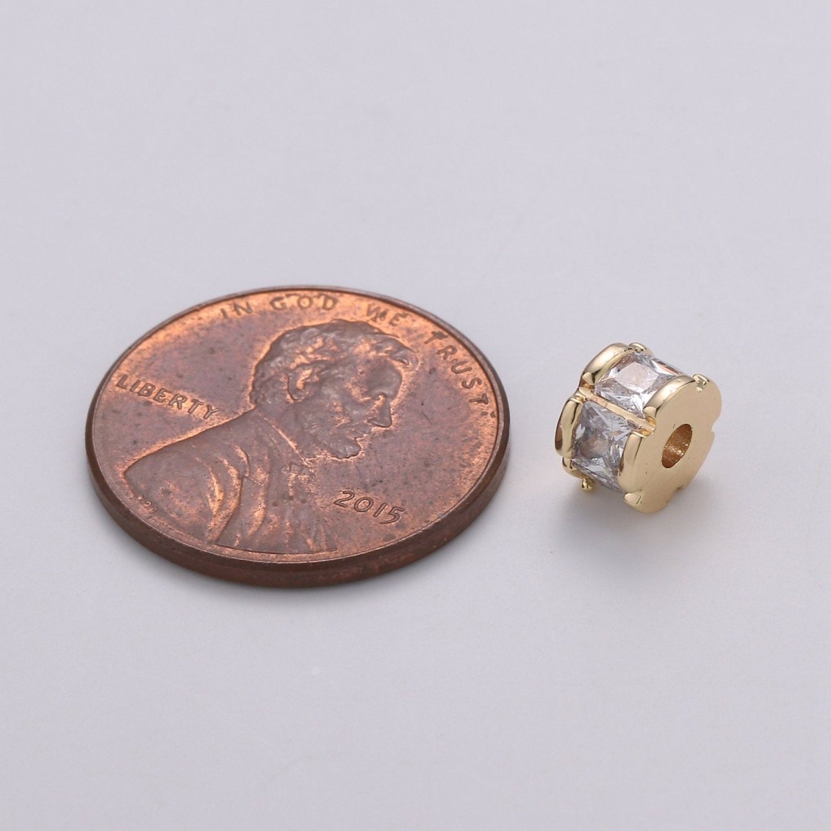 14k Gold Filled Beads 4.6x6.5mm CZ Micro Pave Drum shape Beads, Cubic Zirconia Spacer Gold Beads Bracelet Small Hole Beads Finding - DLUXCA