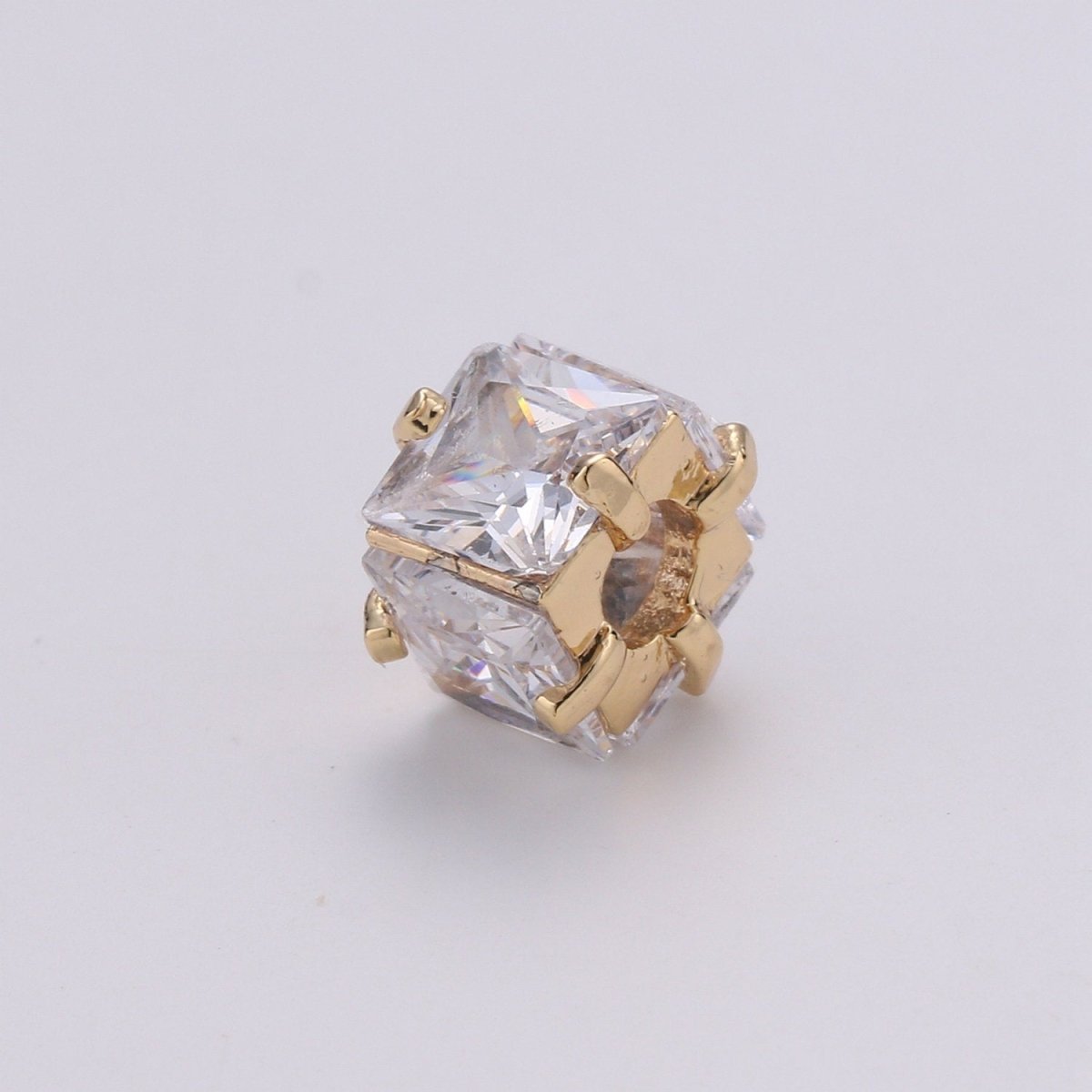 14k Gold FIlled Beads CZ Micro Pave Cube Large Hole Spacer Beads, Cubic Zirconia Spacer Beads, Gold Square Bead Spacer for Bracelet Making - DLUXCA