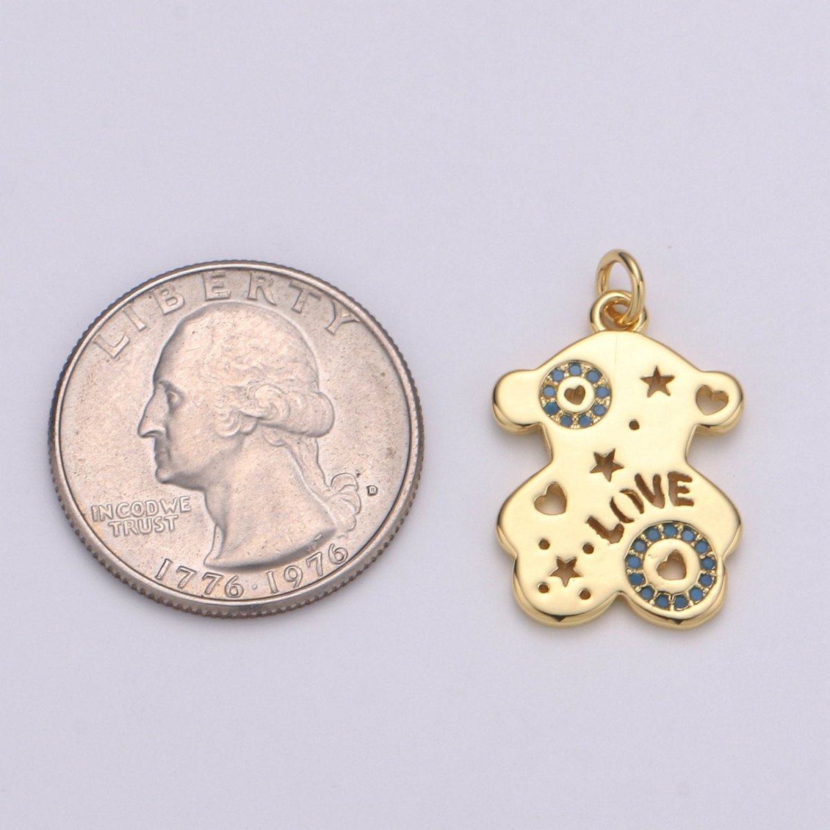14k Gold Filled Bear Pendant,Love Pendant, Blue Cubic paved Earing DIY, Panda Charm, Love Charm, Teddy Bear Charm, Friendship Charm D-206 - DLUXCA