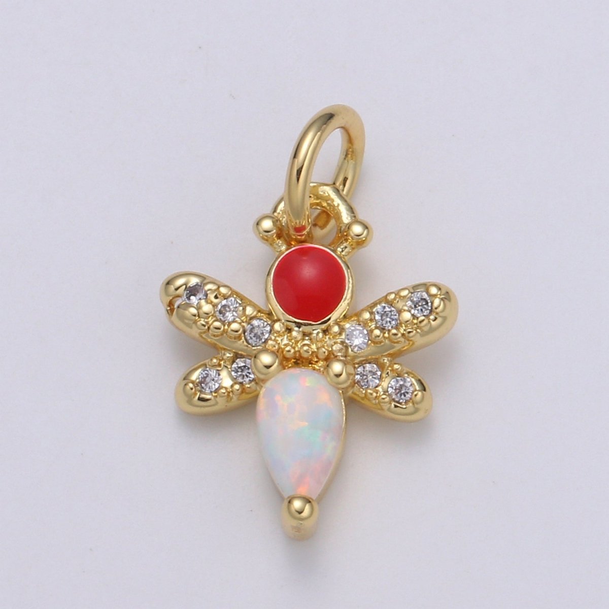 14K gold Filled bee Charm Tiny Opal bee Charm Micro Pave bee pendant for Necklace Bracelet Earring Supply E-088 - E-090 - DLUXCA
