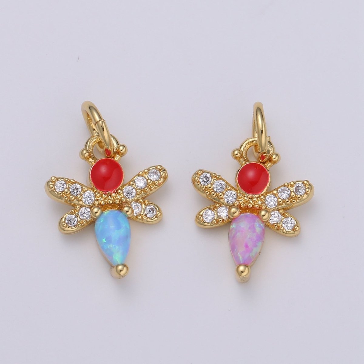 14K gold Filled bee Charm Tiny Opal bee Charm Micro Pave bee pendant for Necklace Bracelet Earring Supply E-088 - E-090 - DLUXCA