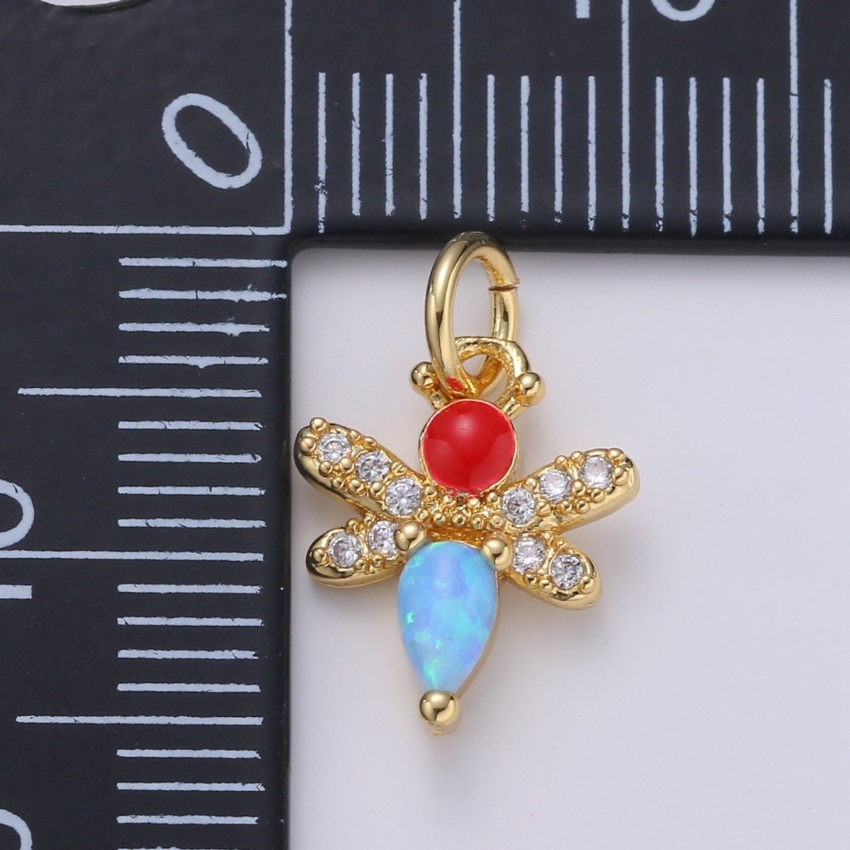 14K gold Filled bee Charm Tiny Opal bee Charm Micro Pave bee pendant for Necklace Bracelet Earring Supply E-088 - E-090 - DLUXCA