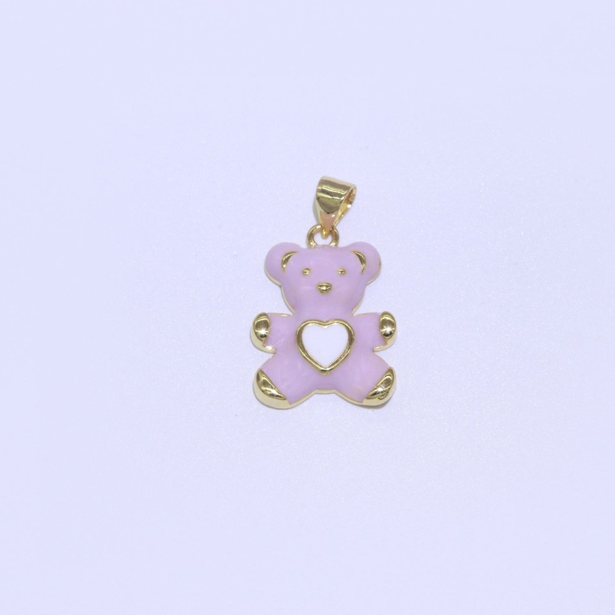 14K Gold Filled Black, Blue, Navy, Orange, Pink, Purple, Red, Teal, White, Yellow Teddy Bear Heart Enamel Pendant | AA765 - AA774 - DLUXCA