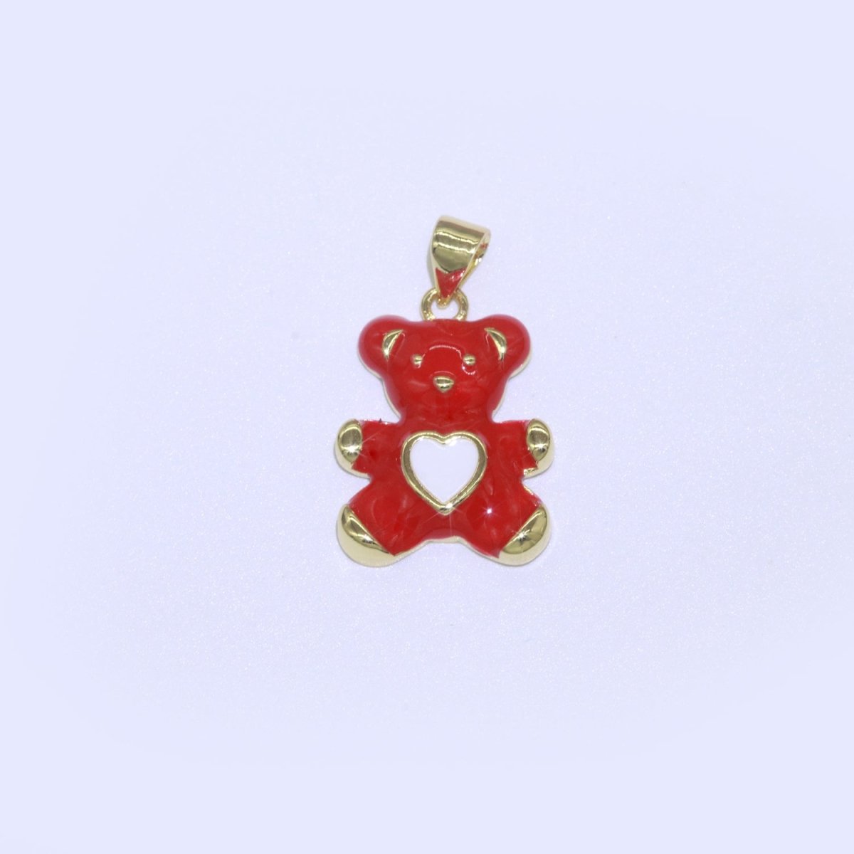 14K Gold Filled Black, Blue, Navy, Orange, Pink, Purple, Red, Teal, White, Yellow Teddy Bear Heart Enamel Pendant | AA765 - AA774 - DLUXCA