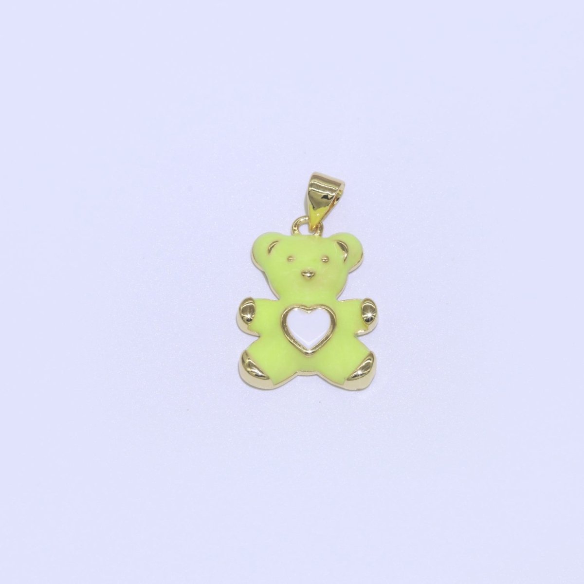 14K Gold Filled Black, Blue, Navy, Orange, Pink, Purple, Red, Teal, White, Yellow Teddy Bear Heart Enamel Pendant | AA765 - AA774 - DLUXCA