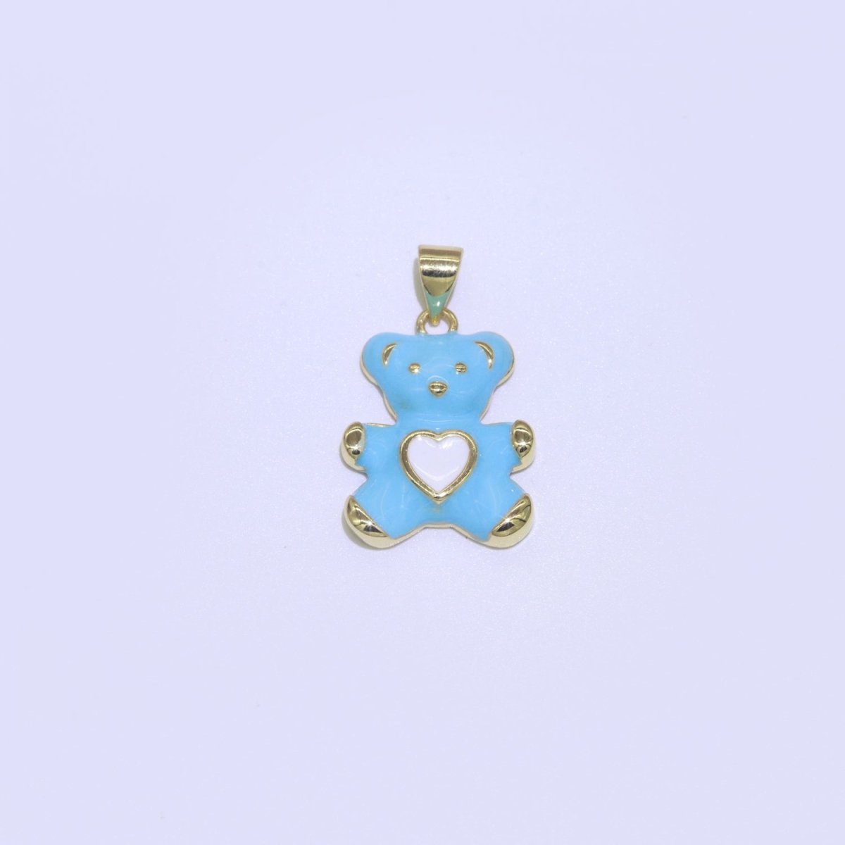 14K Gold Filled Black, Blue, Navy, Orange, Pink, Purple, Red, Teal, White, Yellow Teddy Bear Heart Enamel Pendant | AA765 - AA774 - DLUXCA